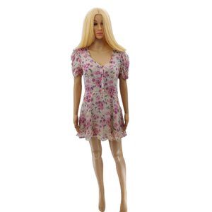 LoveShackFancy Cora Silk Floral Puff Sleeve Mini Dress (Size S)